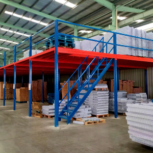 <b>Heavy</b> <b>Duty</b> Metal Warehouse Rack With Stairs Epoxy Coated Rectangular Solid <b>Shelf</b> Floor Mount Pre-Assembled For Storage - Product Image 1