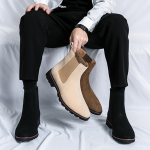 รองเท้าบูทข้อเท้าผู้ชายไซส์ใหญ่ 38-46 สำหรับฤดูหนาว หนังกลับแบบเชลซี สีดำทันสมัย รองเท้าหนังกลับอเนกประสงค์ - Product Image 5