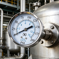 Vibration-proof Chrome-plated Brass Bourdon Tube Pressure Gauge for Air Compressor 2.5" Dial 0-200psi 1/4" NPT Back Connection