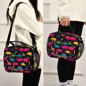 Sac à déjeuner isotherme portable et réutilisable pour enfants avec fermeture éclair en aluminium imprimé dinosaures colorés et bandoulière - Product Image 6