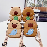 Bolsa Cruzada de Silicona con Diseño de Capibara de Dibujos Animados, Color Marrón, Monedero, Accesorio de Moda Impermeable para Niños