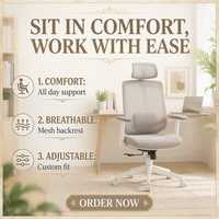 Chaise de bureau ergonomique en maille pour cadres, siège en mousse haute densité, dossier respirant ouvert, accoudoirs 3D réglables, appui-tête 2D réglable