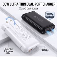 HNT Wholesale PD 18W/30W Pengisi Daya Cepat Ultra-Tipis USB-A+ Port Tipe-C Pengisi Daya Dinding Portabel untuk iPhone 15/16