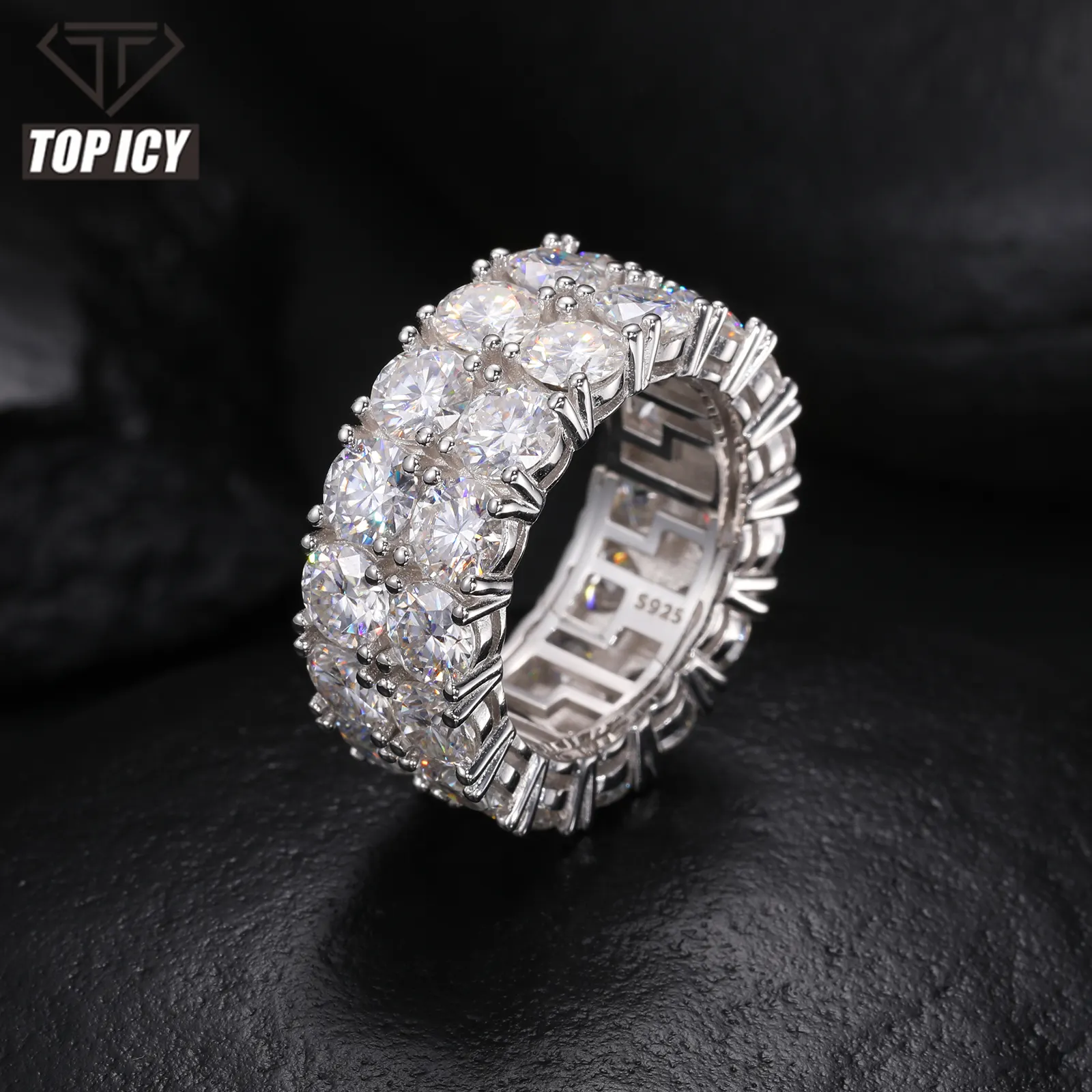 Luxury 2 Rows Moissanite Ring Pass Diamond Tester 925 Sterling Silver Shiny Fashion Jewelry Rings Moissanite Ring Men