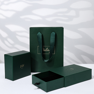 Custom Exquisite Green Jewelry Box Drawer Type Sliding Green Transparent Window Cardboard Jewelry Box With Logo