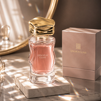 Flacon de parfum premium en verre, 50 ml, cylindrique, corps incurvé, transparent, avec pulvérisateur, personnalisation possible