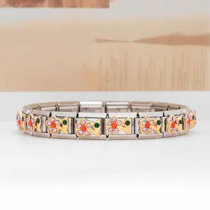 Pulsera de módulo italiano DIY hecha a mano de moda de alta calidad pulsera elástica hipoalergénica de acero inoxidable para mujeres y niñas