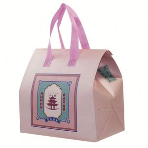 Sacs isothermes réutilisables écologiques pour le déjeuner, les boissons, auto-adhésifs, non tissés, roses - Product Image 1