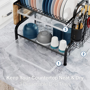 Escurridor de Platos Metálico de Dos Niveles para Encima del Fregadero, de Acero Inoxidable, para Almacenamiento de Vajilla - Product Image 3