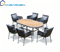Ensemble table à manger ovale moderne en plastique et bois avec chaises en corde, imperméable, séchage rapide, portable, pour mobilier d'hôtel et de loisirs extérieur