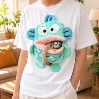 T-shirt personnalisé en peluche de dessin animé pour animal de compagnie, pour petaugeur volant, avec poche zippée 100 % coton, design OEM