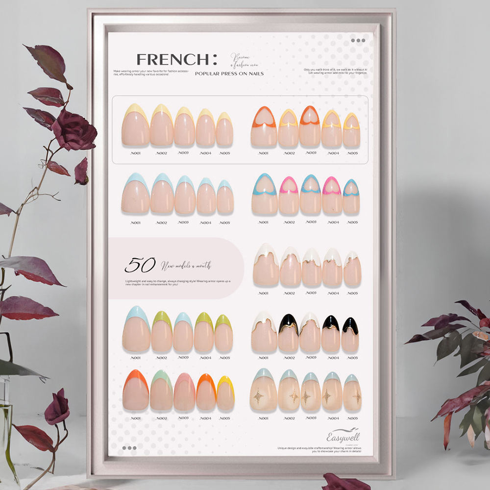 Easywell Custom Colorful French Nails Handmade Acrylic Box Artificial False Nail Fingernail Press on Nails Wholesale