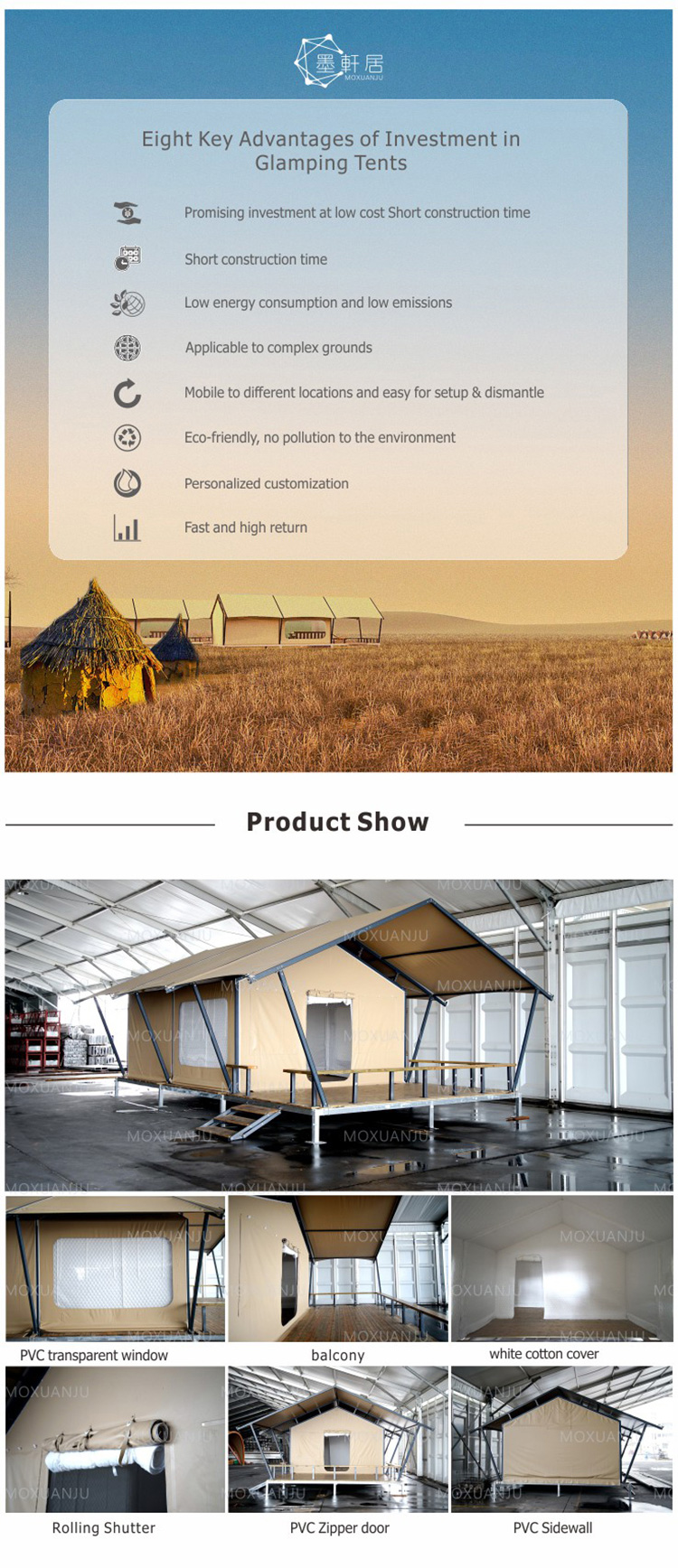 4.5x9M Outdoor Event Tents Luxury Steel Safari Hotel Desert Nomadic Lodge Tent For Camping
