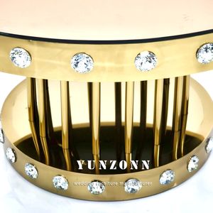 طاولة كريستالية ذهبية مستديرة لحفلات الزفاف من الفولاذ المقاوم للصدأ للمآدب والمناسبات والمطاعم - Product Image 6