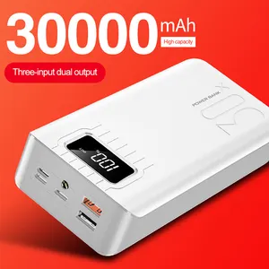 Hot Sale Unterhaltung elektronik Artikel Weiß Schwarz LED Digital Power Batterie Display Power bank 30000mAh Mit Außen leuchte