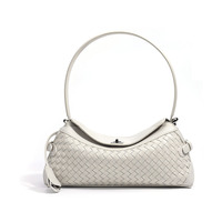 Sac à bandoulière en cuir véritable tissé personnalisé avec logo, sac à main de luxe en cuir de vachette pleine fleur avec fermoir tournant, vente en gros pour femmes