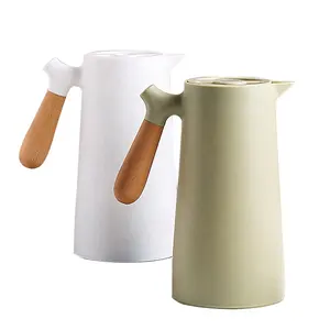 Nodic vacuum jug flask thermos glass liner insulated hot water kettle wooden handle bottle