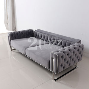 Chesterfield Furniture <strong>Grey</strong> 7 Seater Couch Velvet Fabric 3+2+1+1 Sofa <strong>Loveseat</strong> and Chair - Product Image 4