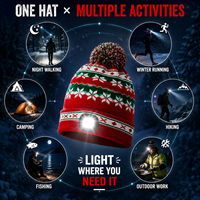 Bonnet LED rechargeable par USB avec pompon, en acrylique tricoté, chaud pour l'hiver, trois niveaux de luminosité pour la course et la marche en extérieur