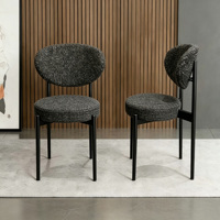 Chaise de salle à manger moderne à dossier ovale en tissu, siège rond rembourré, chaise d'appoint avec pieds en métal noir pour salle à manger, cuisine, maison