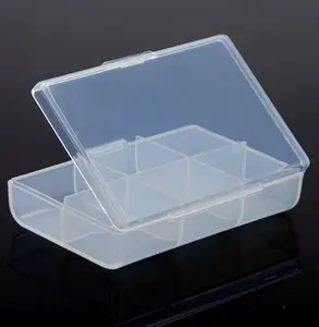 Caja de plástico con 6 compartimentos para embalaje, almacenamiento pequeño con tapa con bisagras