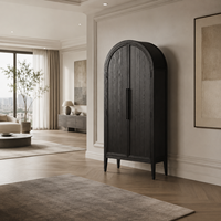 Armoire de rangement moderne en chêne massif noir cintrée, style luxe discret, pour chambre principale, villa, appartement ou projet.