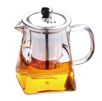 Vendita calda 350ml 550ml 750ml 950ml teiera quadrata in vetro borosilicato bollitori decorativi per tè con infusore in acciaio inossidabile