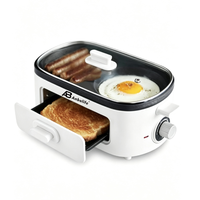 Station de petit-déjeuner 3-en-1 ANBOLIFE, revêtement céramique antiadhésif sain pour œufs, viande, saucisses, grille-pain 2 tranches, minuterie facile à utiliser