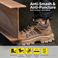 Bottes de sécurité imperméables style randonnée, embout en acier, anti-perforation, en cuir PU, chaussures de travail montantes, antidérapantes et résistantes à l'huile
