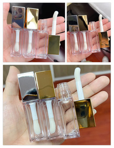 Cuadrado de lujo 10ml Botella de brillo de labios de plástico vacía PETG Personalizar Tubo de aceite de labios transparente Envase cosmético vacío Tapa dorada - Product Image 6