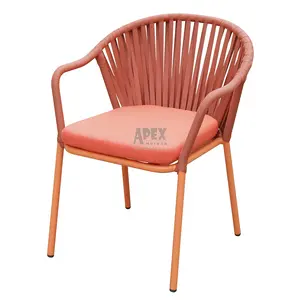 粉色天井户外制造商铝制天井户外餐椅绳编织扶手花园餐椅