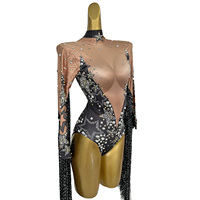 Combinaison Drag Queen Design Performance sur scène avec strass, tenue de festival, justaucorps de danse aérienne pour femmes, combinaison de club à pompons