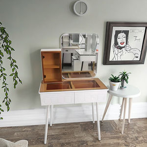 Moderne compacte houten kaptafel met verlichte spiegel en verstelbaar ontwerp, eenvoudige installatie voor de woonkamer - Product Image 6