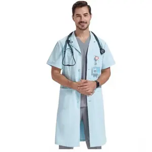 Camice Bianco di Alta Qualità per Personale Medico, Uniforme Infermieristica a Maniche Lunghe Unisex, Uniforme Isolante a Maniche Corte - Product Image 4