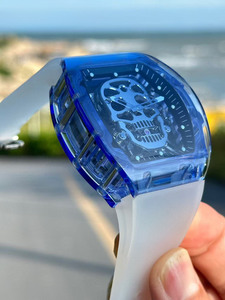 26 Blue Skull Trendy Mechanical <b>Skeletonized</b> Blue Crystal Tourbillon <b>Automatic</b> Mechanical <b>Watches</b> - Product Image 4
