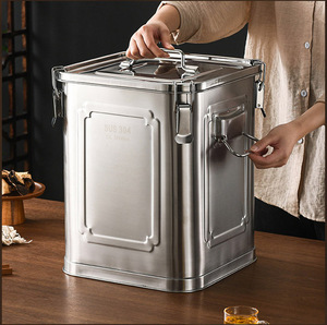 Recipiente Hermético de Aço Inoxidável SS304 Grande 50L 33L 20L 13L 9L Quadrado para Armazenamento de Alimentos, Óleo, Açúcar e Grãos na Cozinha - Product Image 2