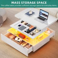 Table basse moderne en métal avec design transformable 4 en 1 relevable et extensible, 2 tiroirs pour salon et utilisation multi-espaces