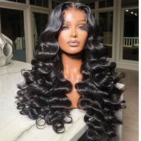 Perruques Lace Front en Cheveux Humains Pré-Pluckées, Cheveux Vierges Bruts, Sans Colle, Transparentes, pour Ondulations Naturelles, Densité 250% pour Femmes
