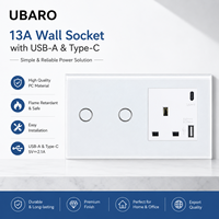 Prise murale UBARO norme britannique 13A avec ports USB-A et Type-C, panneau en verre trempé de luxe, prise de courant à 2 gangues avec interrupteur