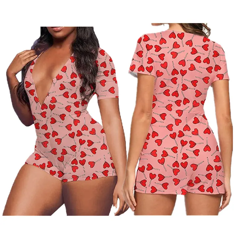 En gros Impression Vêtements de Nuit Adulte Onesie Femme Onesie Pyjama Moulante Combinaison Valentines Onesie