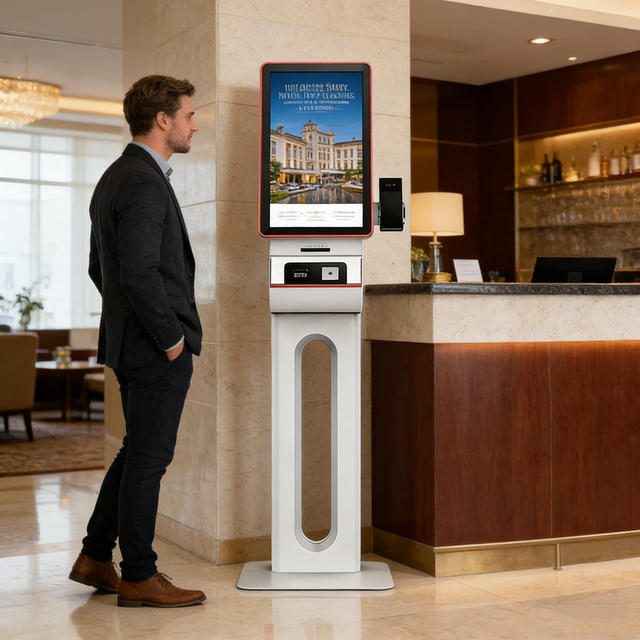 Interactive Self-ordering Kiosk System with Curved Touch Screen Payment Terminal Featuring Animation for Retail Store & QSR