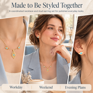 Ensemble de bijoux délicats et chics pour femmes, motif œil bleu, avec pendentif œil bleu ajouré distinctif et œil assorti, vente en gros - Product Image 5