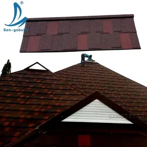 Sangobuild çatı malzemeleri kırmızı taş kaplanmış Metal zona fayans çatı aksesuarları çiftlik evi için Villa çatı