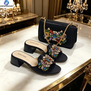 Set di borse per scarpe italiane Sinya New Style da donna Set di bellissime scarpe in Pu Set di borse abbinate <span class=keywords><strong>con</strong></span> pietre - Product Image 3