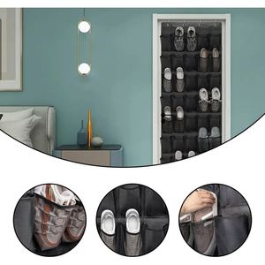 Organisateur de chaussures à suspendre sur la porte avec 24 poches transparentes, gris, pour ranger les chaussures et les accessoires dans le placard - Product Image 6