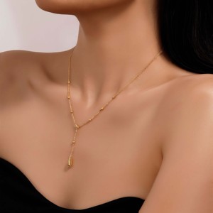 Collier en acier inoxydable avec pendentif en forme de goutte d'eau - Pendentif en forme de cône à perles, chaîne en Y, tendance minimaliste, bijoux polyvalents pour tous les jours - Product Image 2