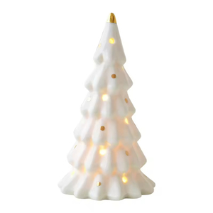 Petite décoration de table Cadeau de Noël Arbre de Noël à LED en porcelaine blanche faite à la main pour la décoration de Noël - Product Image 1