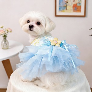 Vestidos para mascotas para perros pequeños y gatos, falda de tul azul, estilo princesa floral, conjunto lindo, material de poliéster para las cuatro estaciones - Product Image 2