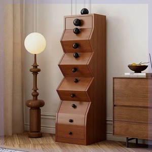 French Vintage Solid Wood Irregular Five-<strong>Drawer</strong> <strong>Chest</strong> for Entryway; Vintage Living Room Wall-Mounted Storage Cabinet - Product Image 4