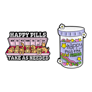 เข็มกลัดเคลือบลายยา Happypills สำหรับช่วงเวลาที่เศร้า ของขวัญเครื่องประดับติดกระเป๋าเป้หรือปกเสื้อ - Product Image 1
